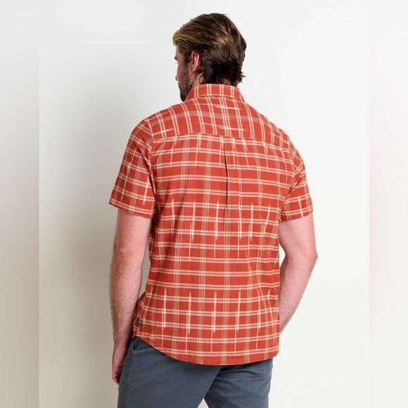 Toad&Co Smythy Short Sleeve Shirt Red Plaid Button Front Outdoors Comfy Chores - Picture 2 of 12